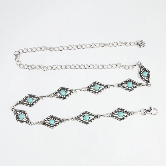 Accessories - Silver and Turquoise Women's Chain Belt